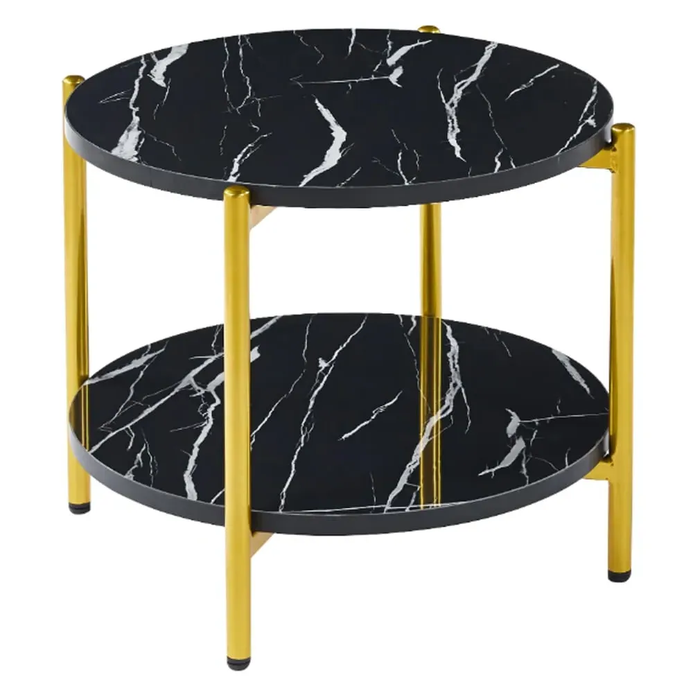 Vilna Large Round Coffee Table - Black Marble Effect, Gold