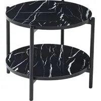 Vilna Large Round Coffee Table - Black Marble Effect, Metal