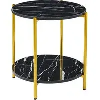 Vilna Side Table - Black Marble Effect, Gold Frame
