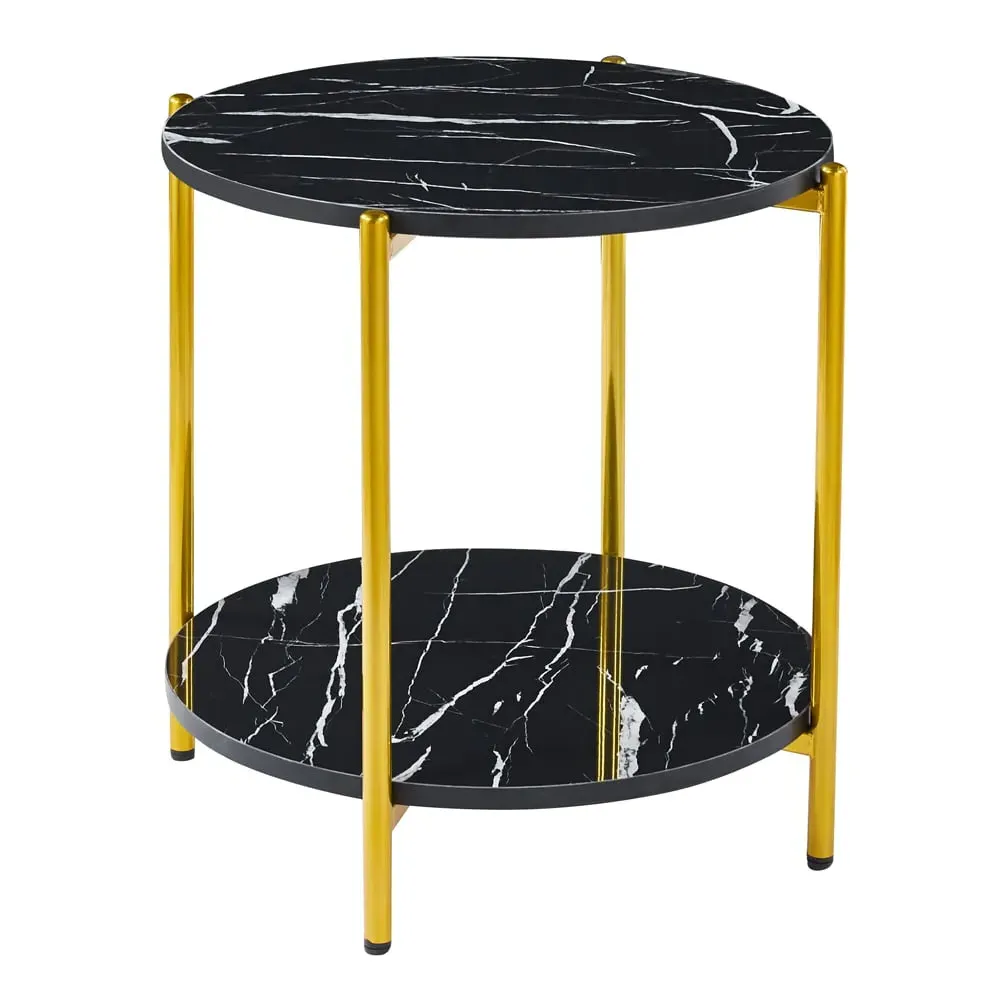 Vilna Side Table - Black Marble Effect, Gold Frame