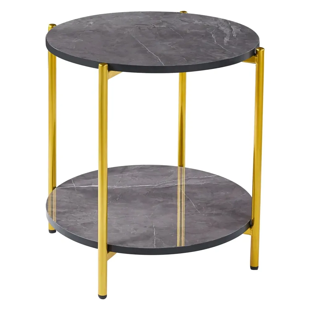 Vilna Side Table - Grey Marble Effect, Gold Frame