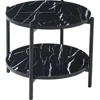 Vilna Small Round Coffee Table - Black Marble Effect, Metal