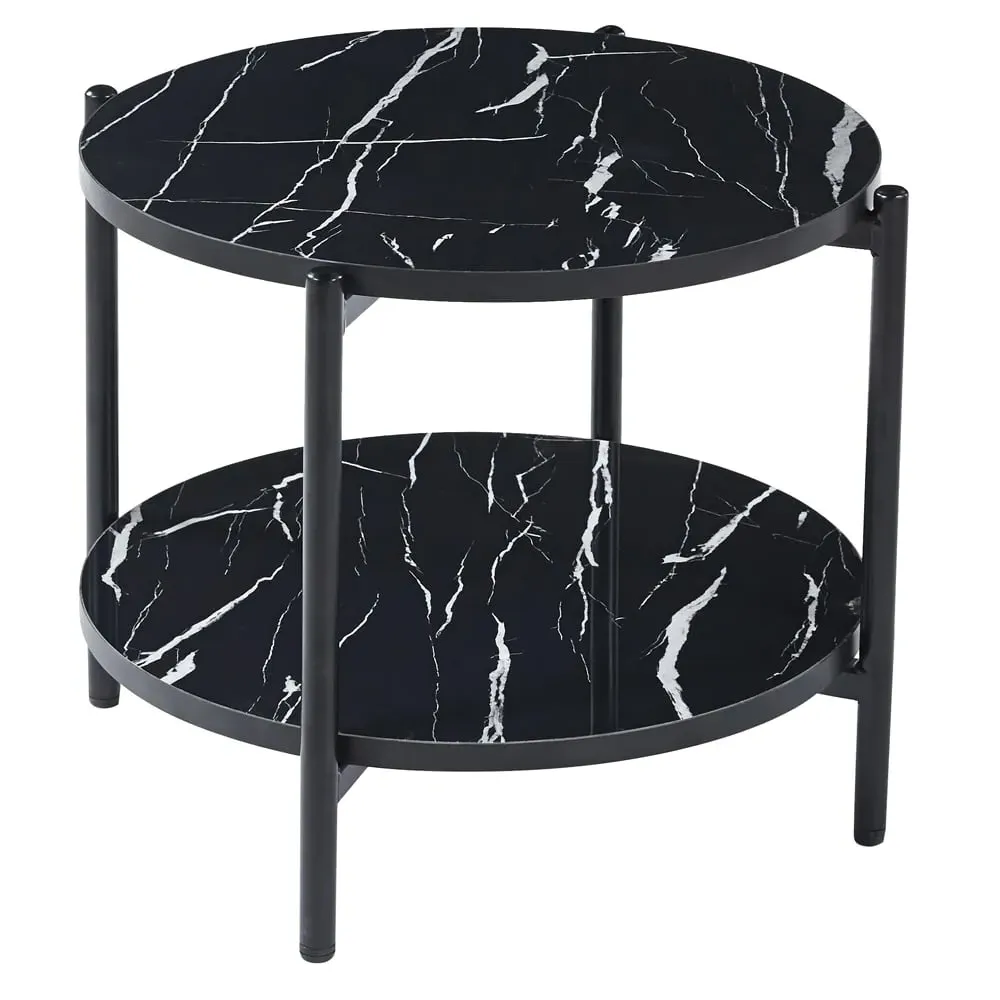 Vilna Small Round Coffee Table - Black Marble Effect, Metal image