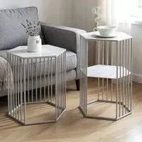 Vineland Hexagonal Nest of 2 Tables - Grey, Metal