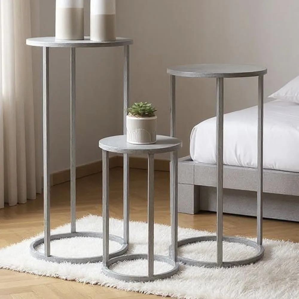 Vineland Round Set of 3 Planters - Grey, Metal image