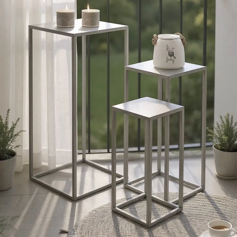 Vineland Square Set of 3 Planters - Grey, Metal