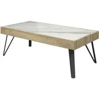 Vinita Sintered Stone Coffee Table - White, Oak