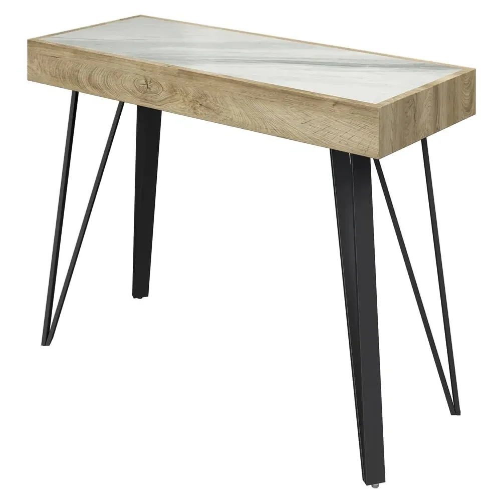 Vinita Sintered Stone Console Table - White, Oak