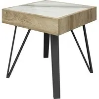 Vinita Sintered Stone Side Table - White, Oak