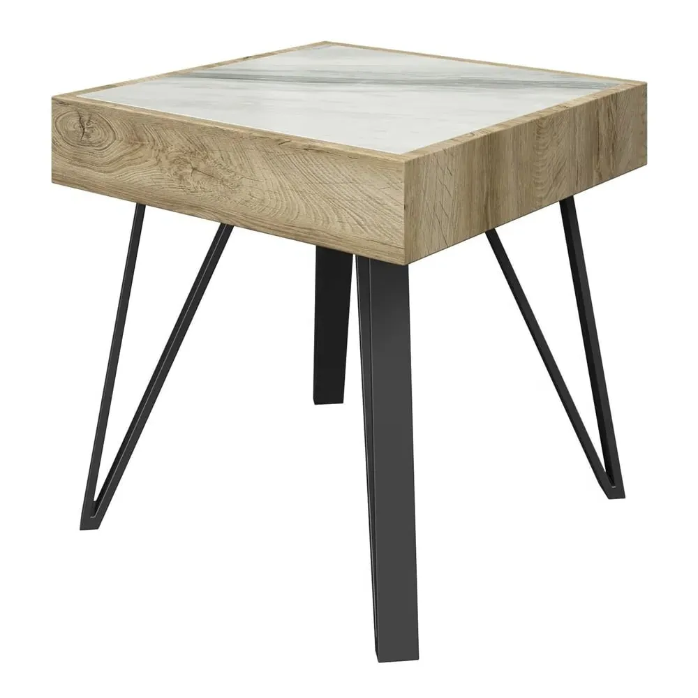 Vinita Sintered Stone Side Table - White, Oak image