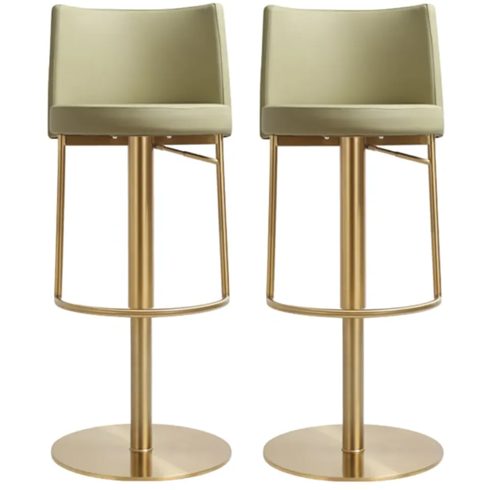 Viola Bar Stools with Footrest - Pistachio, PU Leather