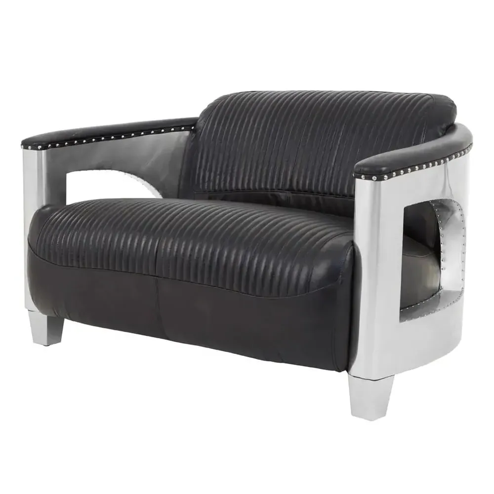 Viroqua 2-Seater Sofa - Black, Genuine Leather