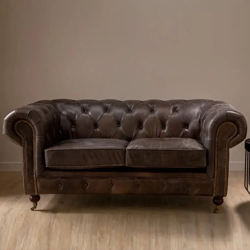 Viroqua 2-Seater Sofa - Dark Grey, Genuine Leather