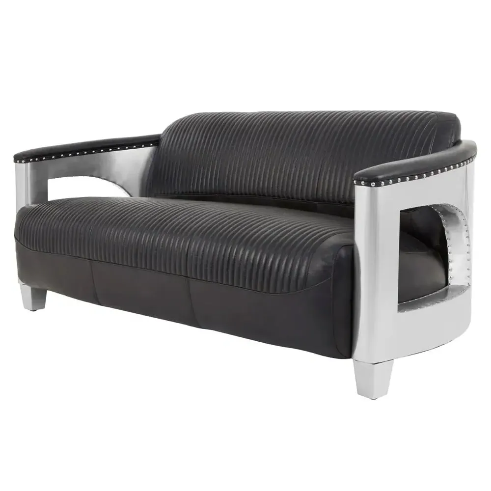 Viroqua 3-Seater Sofa - Black, Genuine Leather