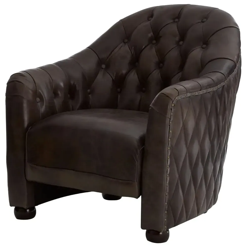 Viroqua Armchair - Grey, Genuine Leather