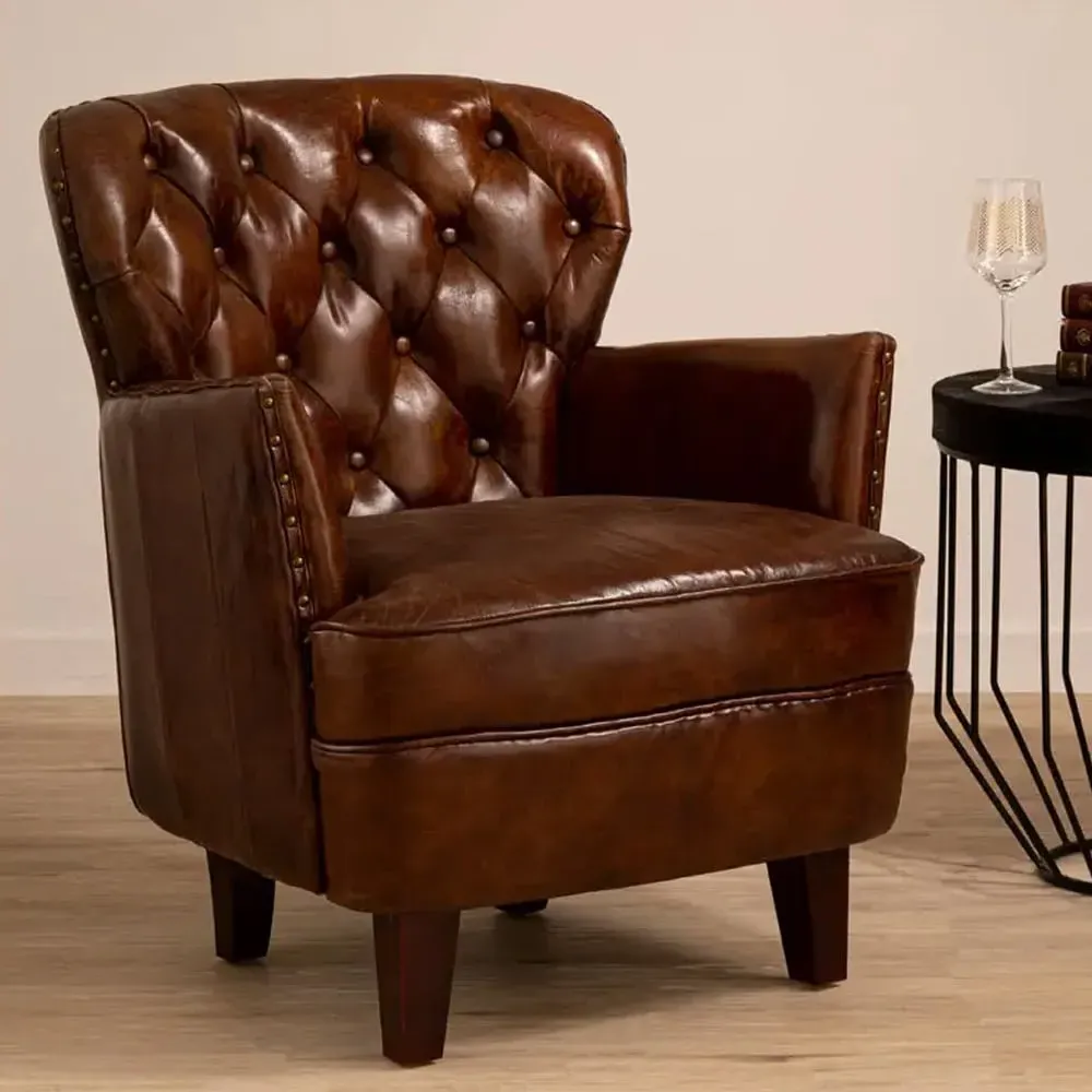 Viroqua Bedroom Chair - Brown, Genuine Leather