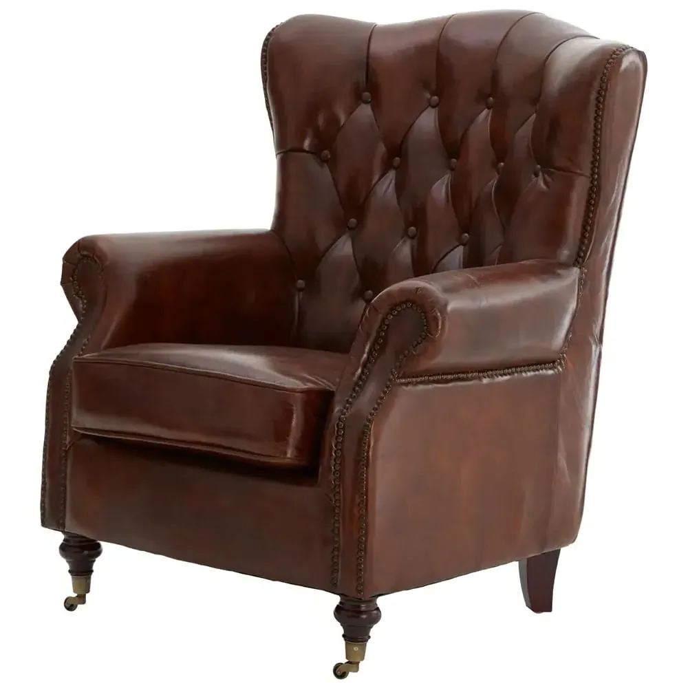 Viroqua Genuine Leather Scroll Armchair - Brown
