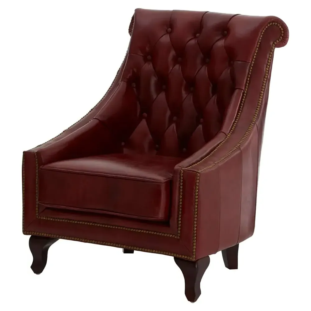 Viroqua Genuine Leather Studded Armchair - Red