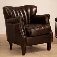 Viroqua Winged Bedroom Chair - Brown, Genuine Leather