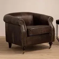 Viroqua Winged Bedroom Chair - Grey, Genuine Leather