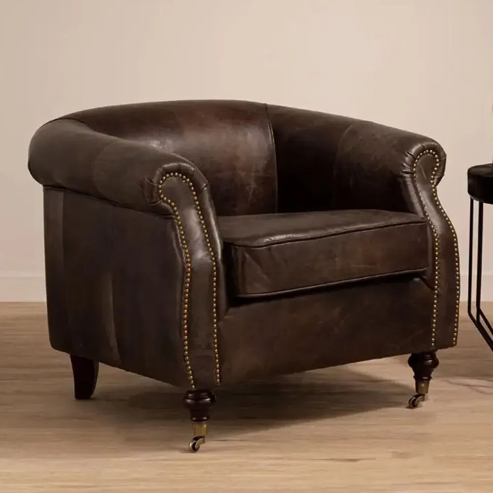 Viroqua Winged Bedroom Chair - Grey, Genuine Leather