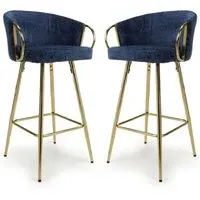 Visalia Bar Stools with Armrests - Blue, Fabric