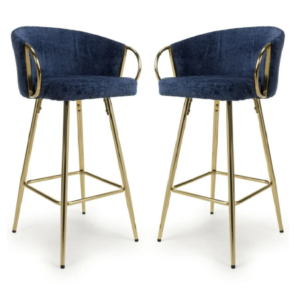 Visalia Bar Stools with Armrests - Blue, Fabric image