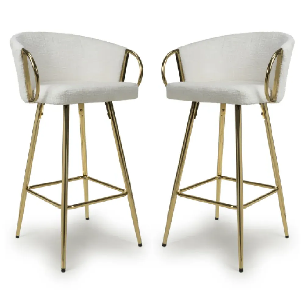 Visalia Bar Stools with Armrests - Cream, Fabric