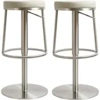Visalia Bar Stools with Footrest - Light Grey, PU Leather