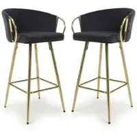 Visalia Bar Stools with Gold Legs - Black, Velvet