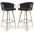 Visalia Bar Stools with Gold Legs - Black, Velvet