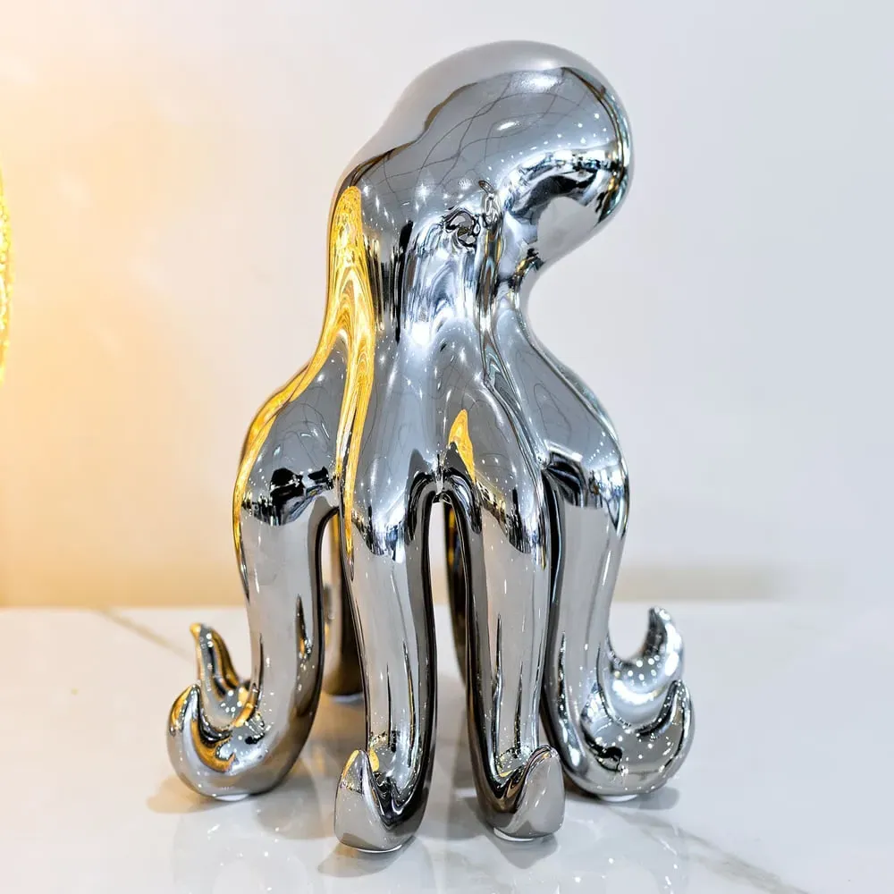 Visalia Small Ceramic Octopus Ornament - Chrome image
