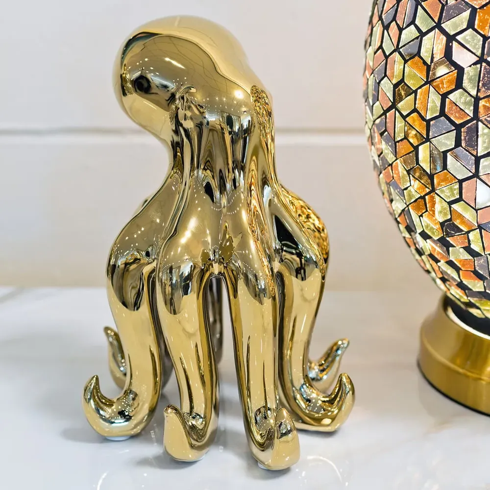 Visalia Small Ceramic Octopus Ornament - Gold