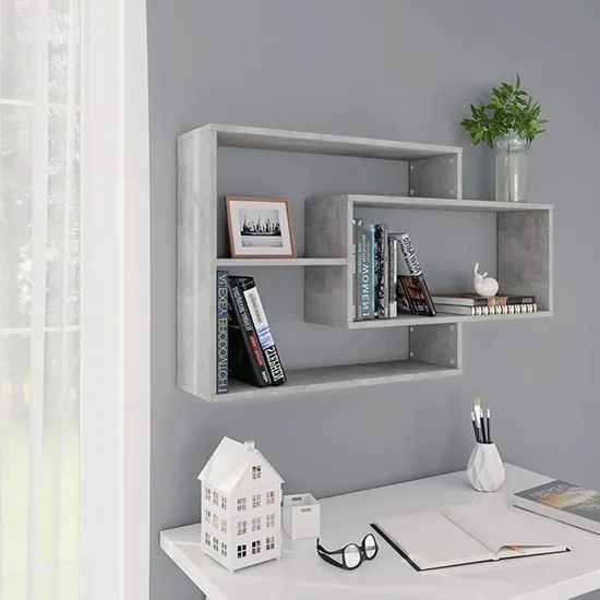 Visola Rectangular Wall Shelves - Concrete Effect, Chipboard