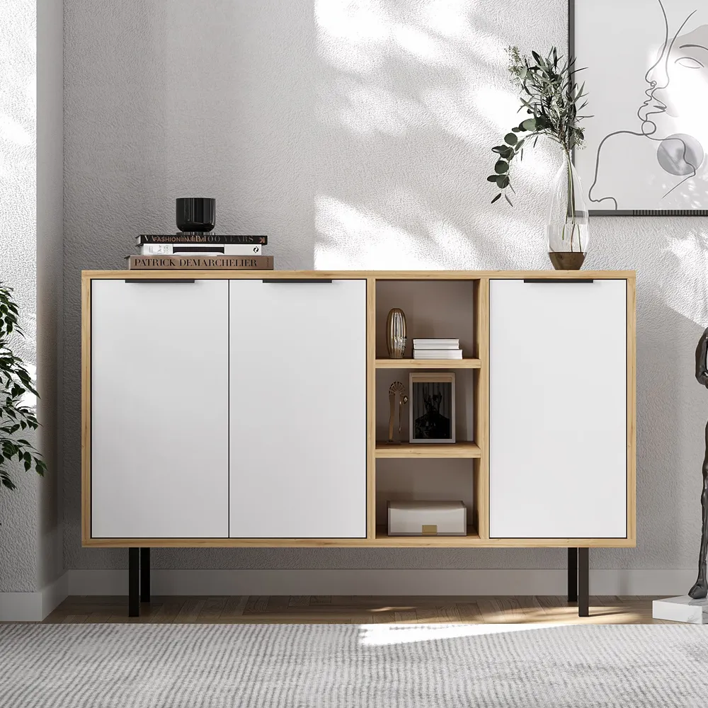 Viyana Sideboard with 3 Doors - White, Sapphire Oak product