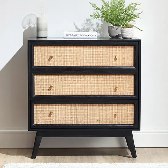 Vlore 3-Drawer Chest of Drawers - Black, Mango Wood image