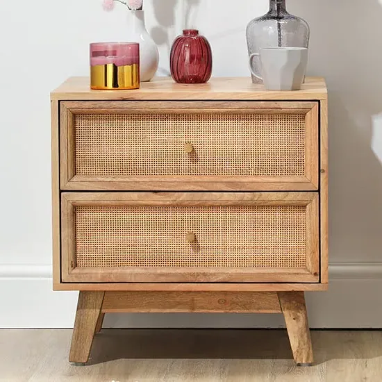 Vlore Bedside Cabinet with 2 Drawers - Natural, Mango Wood