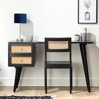 Vlore Computer Desk with 2 Drawers - Black, Mango Wood