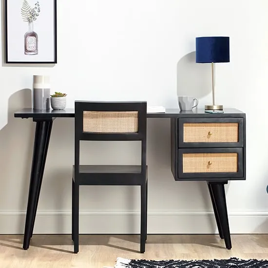Vlore Computer Desk with 2 Drawers - Black, Mango Wood