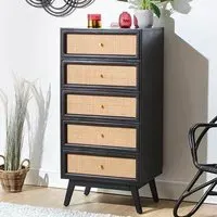 Vlore Narrow 5-Drawer Chest of Drawers - Black, Mango Wood