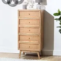 Vlore Narrow 5-Drawer Chest of Drawers - Natural, Mango Wood