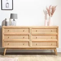 Vlore Wide 6-Drawer Chest of Drawers - Natural, Mango Wood