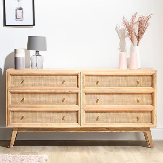 Vlore Wide 6-Drawer Chest of Drawers - Natural, Mango Wood