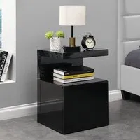 Voltaire High Gloss Side Table with Drawer - Black