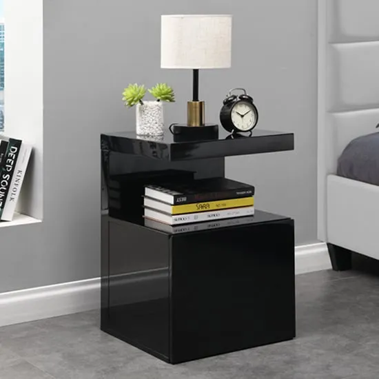 Voltaire High Gloss Side Table with Drawer - Black image