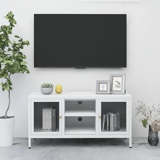 Voss Steel TV Stand with 2 Doors - White, Steel