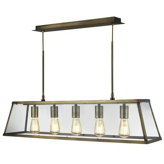 Voyager 5-Light Bar Pendant Light - Clear, Antique Brass