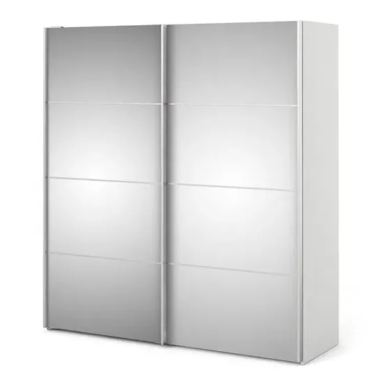 Vrok 2-Door Mirrored Wardrobe with Shelves - White