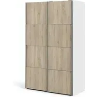 Vrok Sliding Wardrobe with 2 Shelves - White, Oak