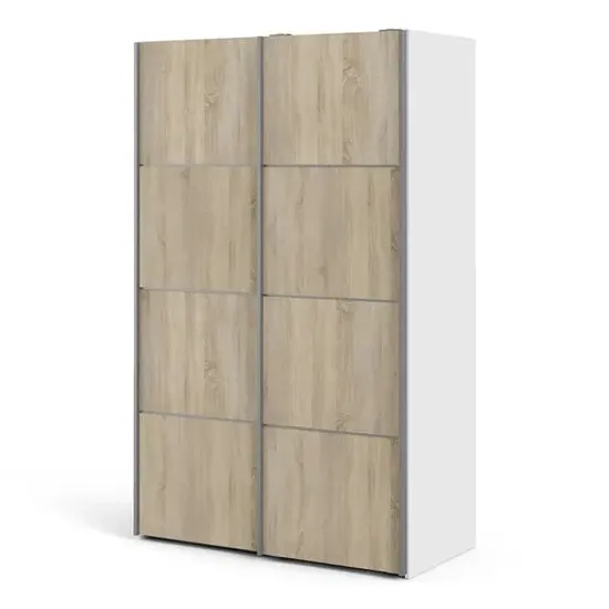Vrok Sliding Wardrobe with 2 Shelves - White, Oak